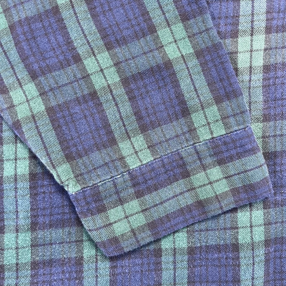 VINTAGE LL Bean Night Shirt Size L Green Blue Plaid Longsleeve Henley Pajama - Picture 5 of 16
